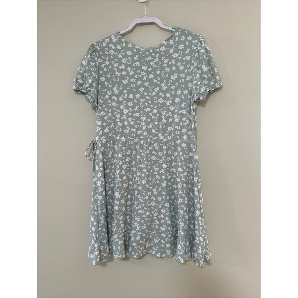 Cottagecore Boho No Boundaries Wrap Dress XL Green Floral Ditsy Mini - Picture 7 of 7